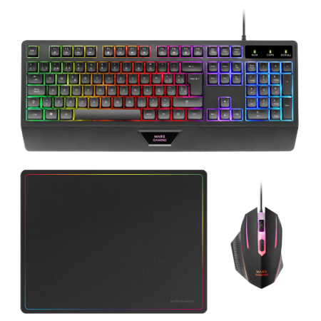 Combo Gaming Mars Gaming MCP124 3 en 1| Teclado | Raton | Alfombrilla Gaming
