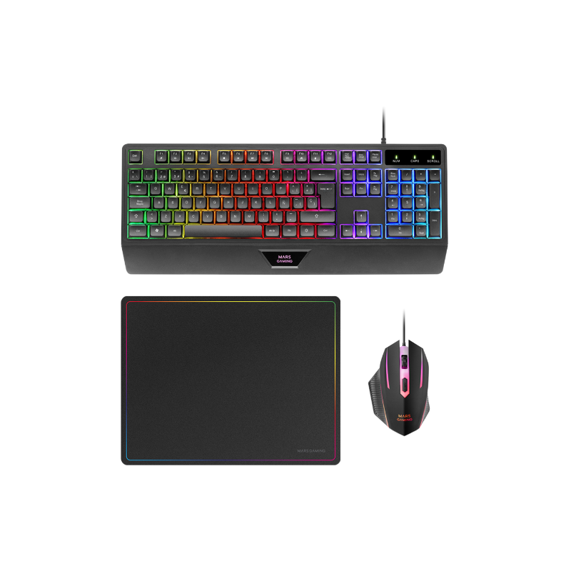 Combo Gaming Mars Gaming MCP124 3 en 1| Teclado | Raton | Alfombrilla Gaming